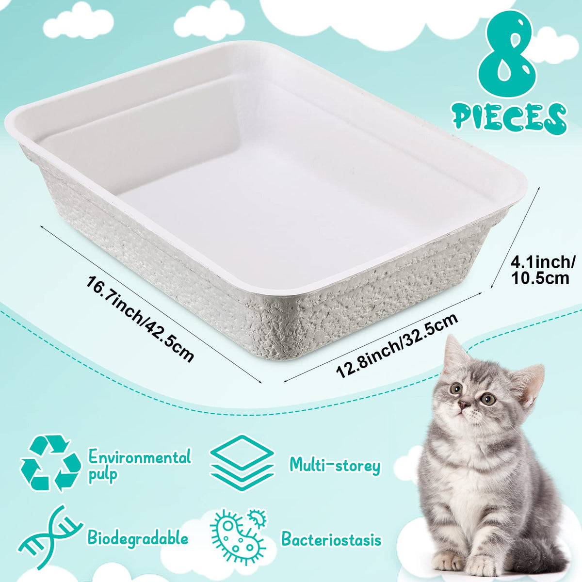 8 Pack Disposable Paper Cat Litter Boxes E55492