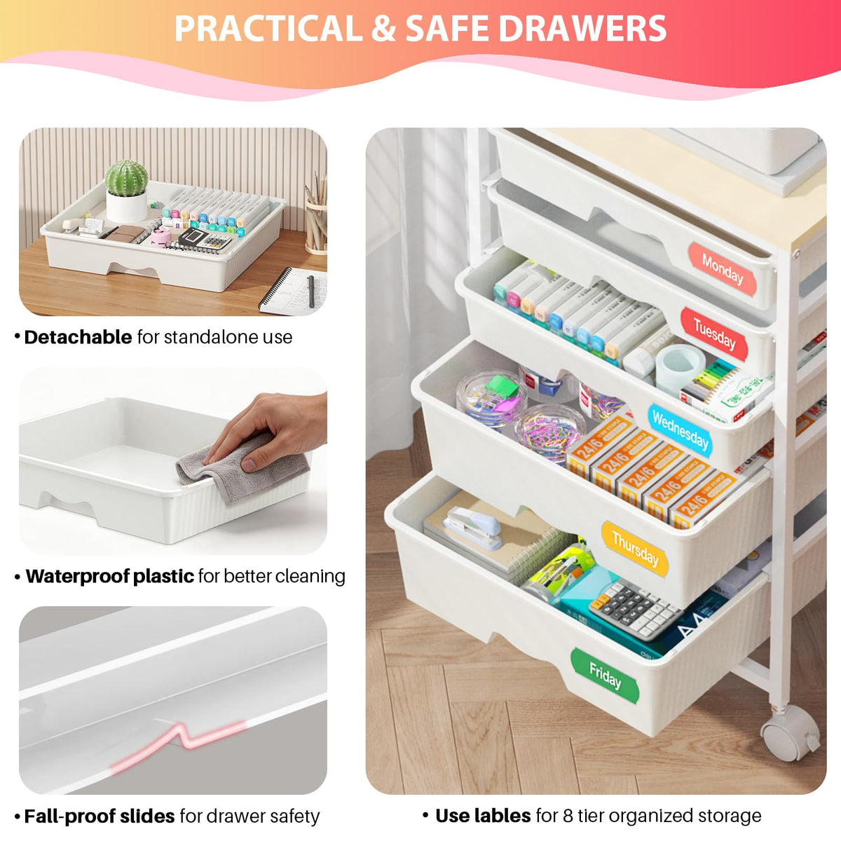 White Rolling Cart with 5 Drawers I101864