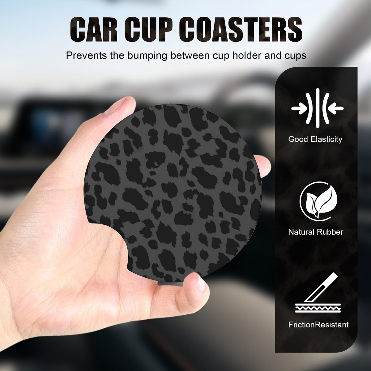 2 PCS Non-Slip Rubber Cheetah Print Car Cup Coasters K915