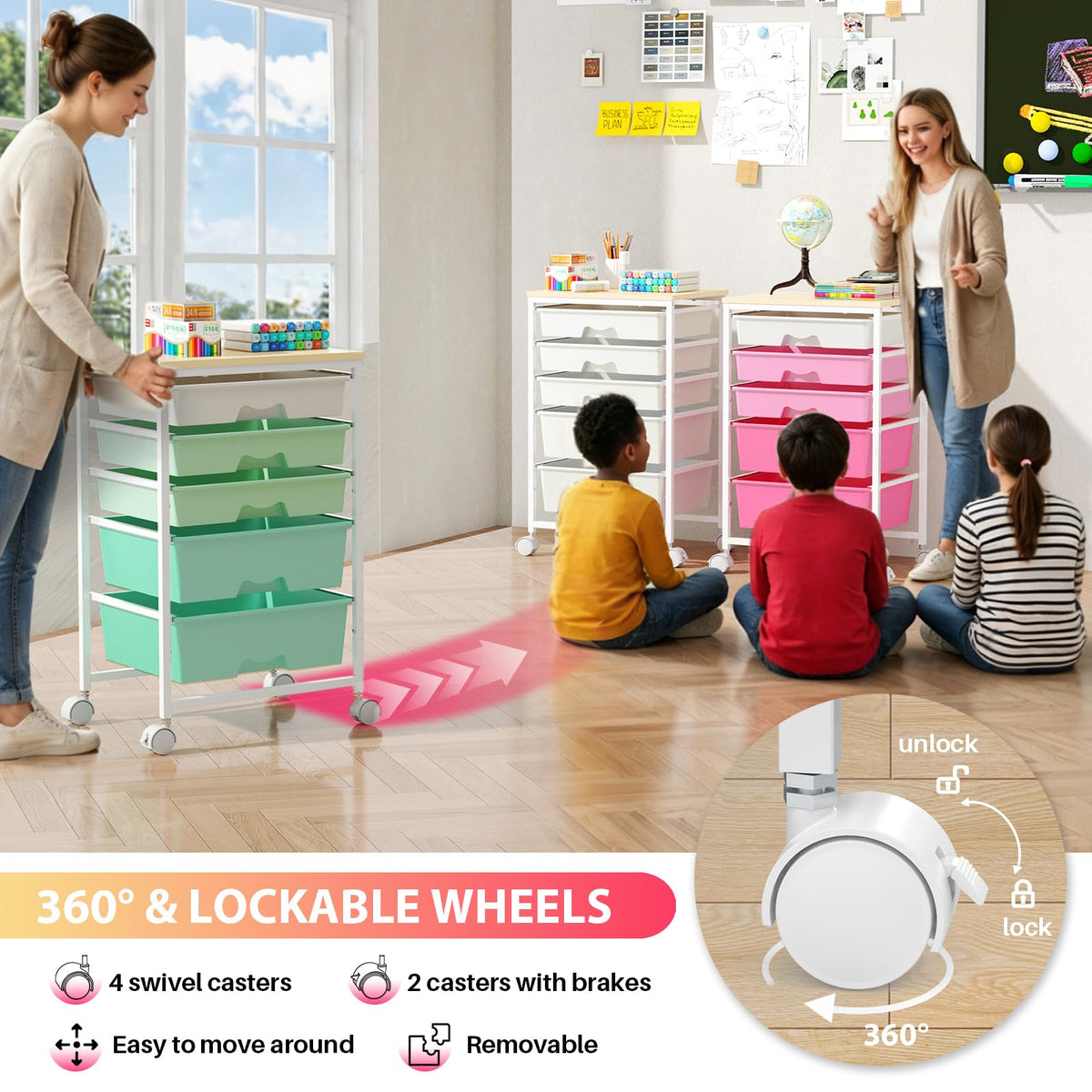 White Rolling Cart with 5 Drawers I101864