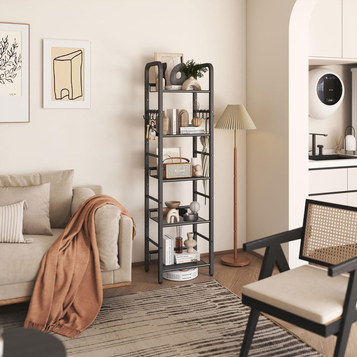 5 Tier Black Metal Bookshelf I184287