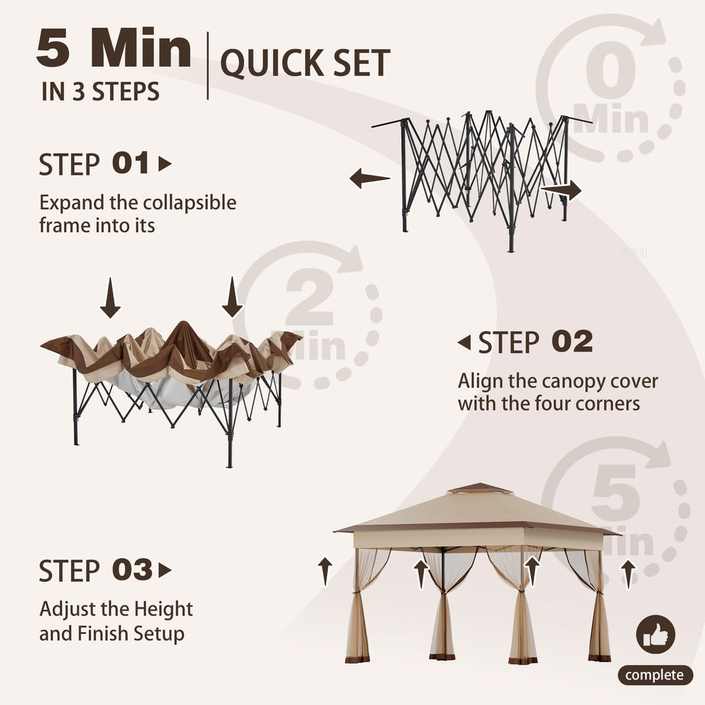 11x11 Pop Up Gazebo with Mosquito Netting D854977