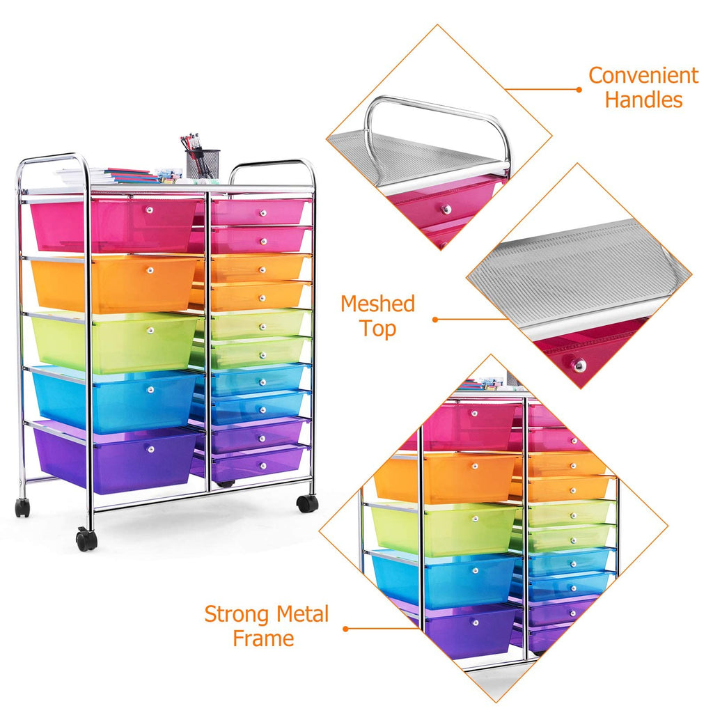 15 Drawer Rolling Storage Cart with Wheels G70175