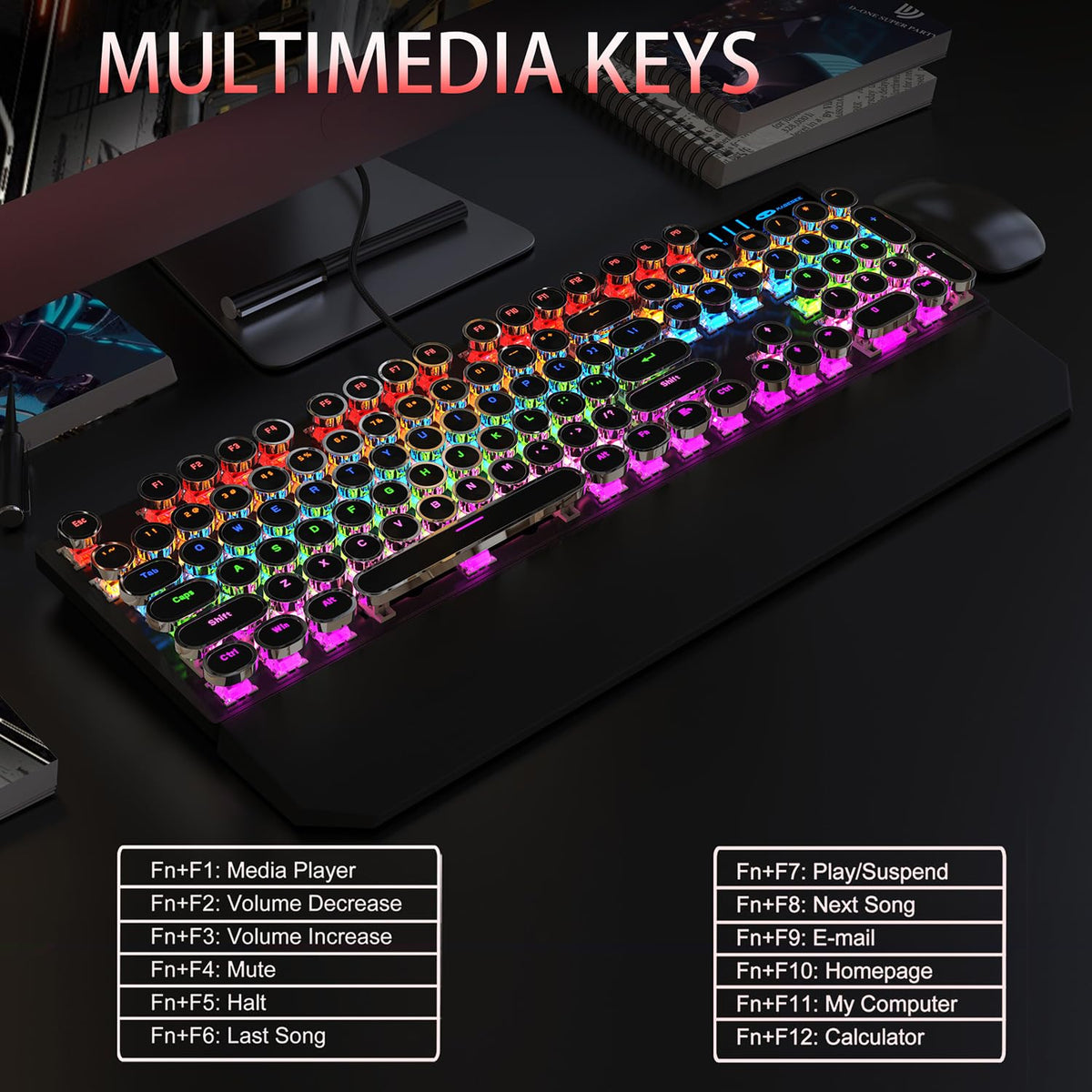 Black Retro Mechanical Gaming Keyboard with RGB Backlit F315