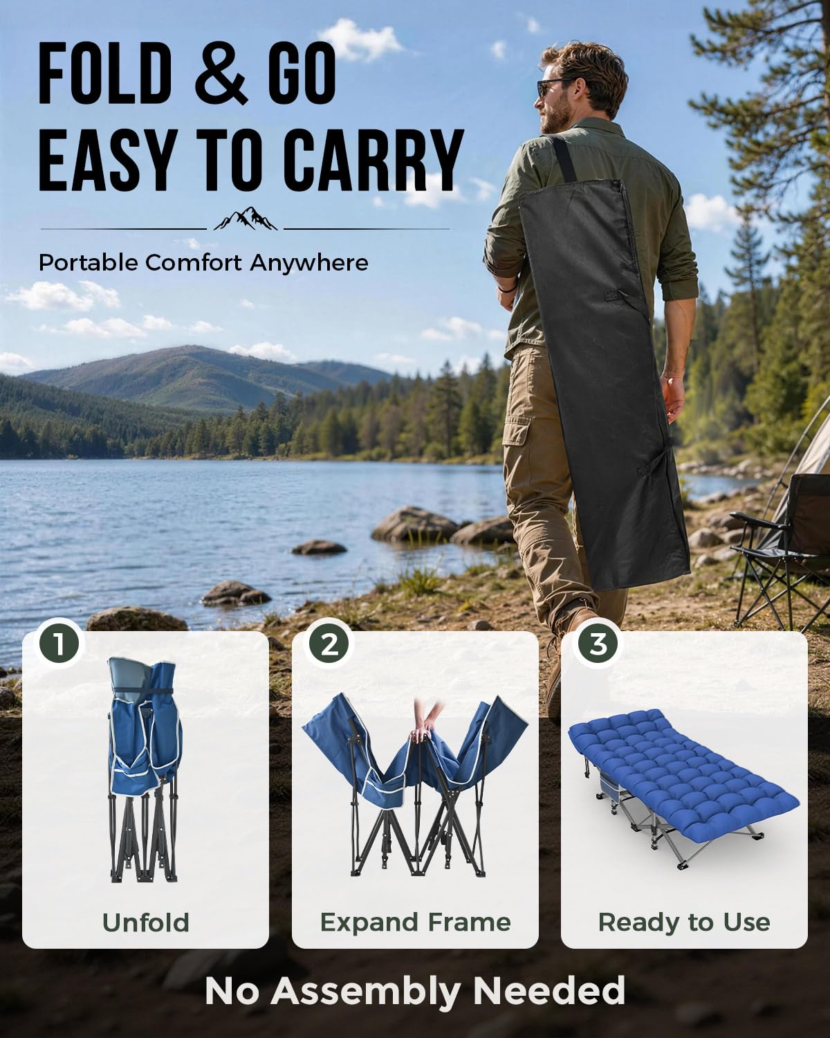 32in XXL Folding Camping Cot with Mattress E36267