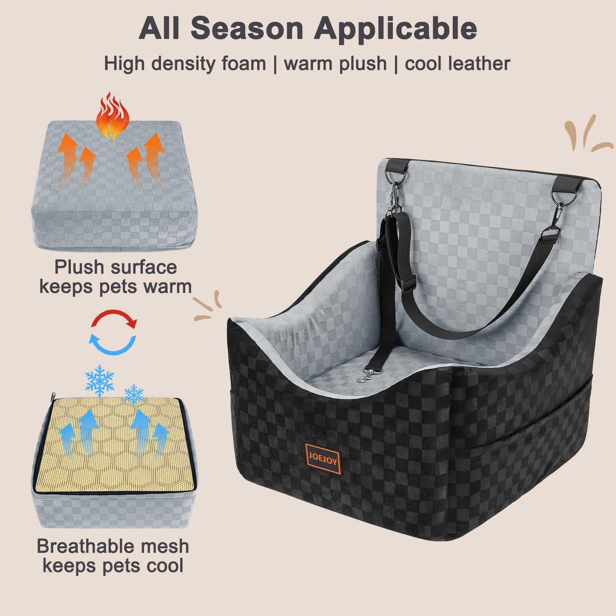 Elevated Dog Car Seat for Small/Medium Dogs up to 35 lbs, Memory Foam Grey U100
