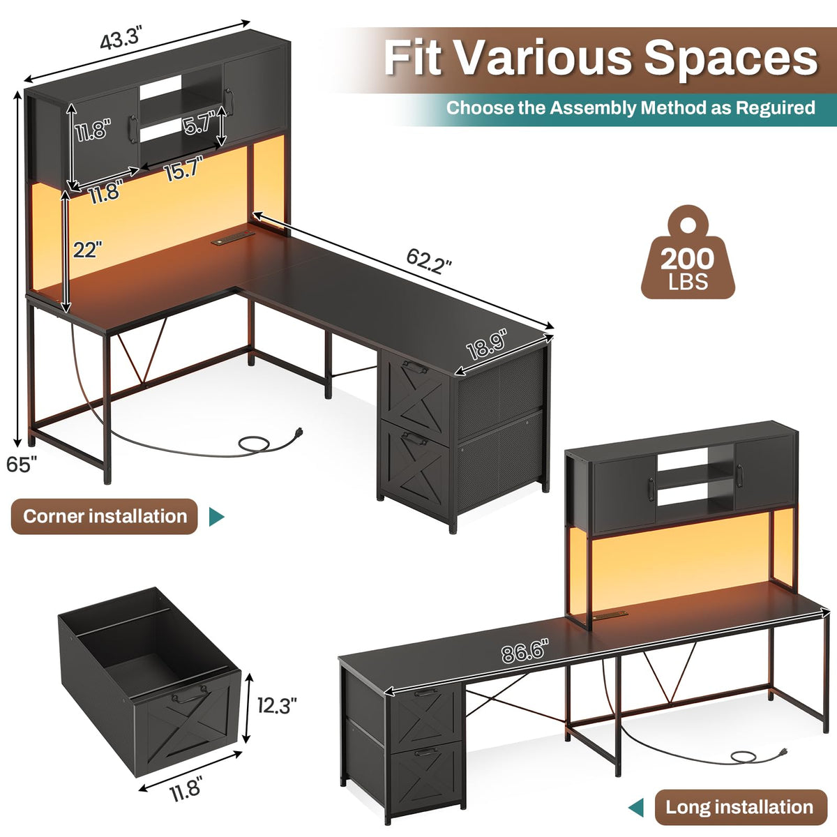 L Shaped Corner Gaming Desk with Drawers Q470599