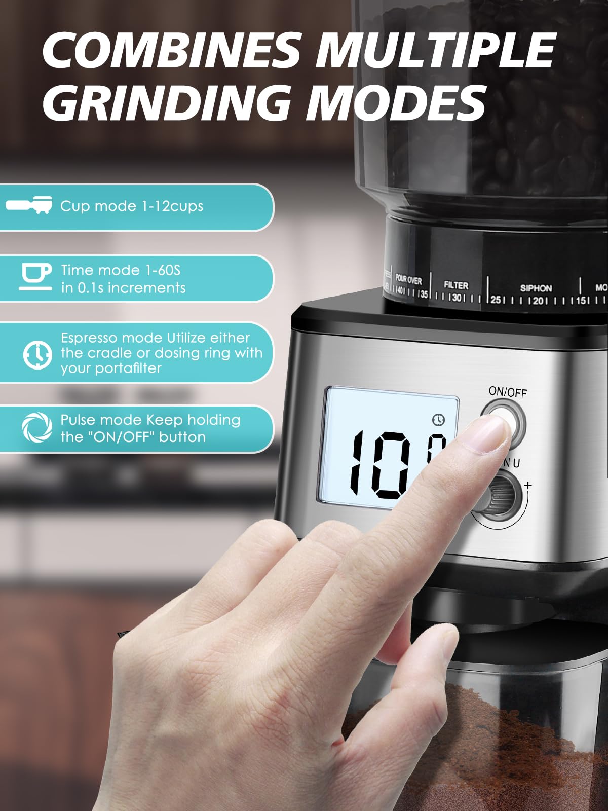 Conical Burr Espresso Coffee Grinder 51mm Stepless Electric E463263