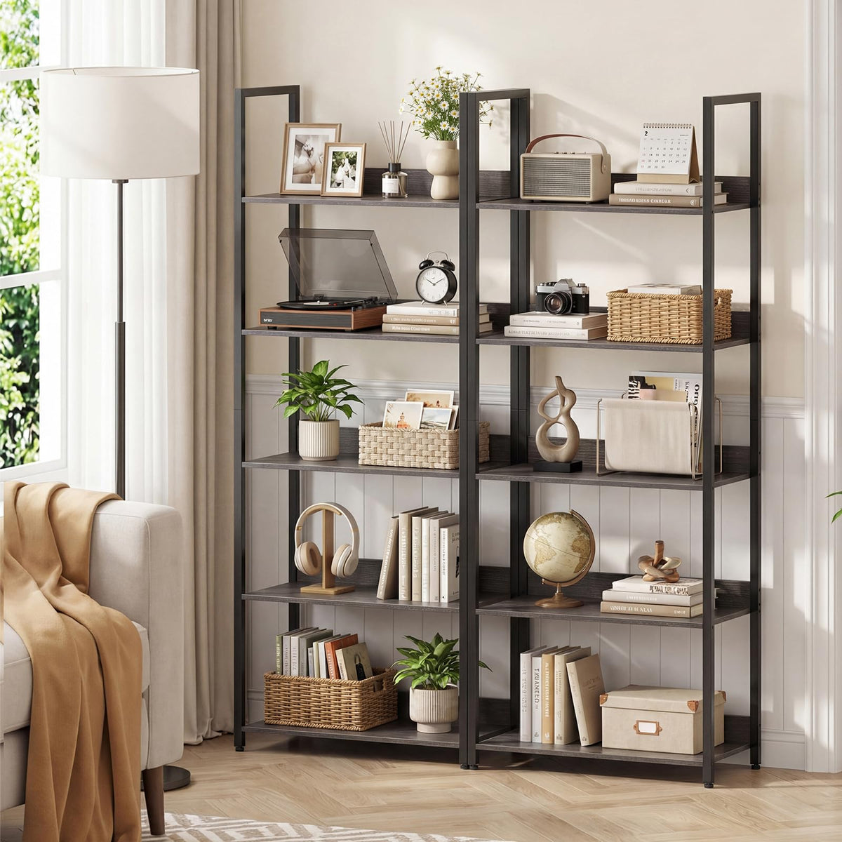 5-Tier Wooden Bookshelf Set of 2 F155344