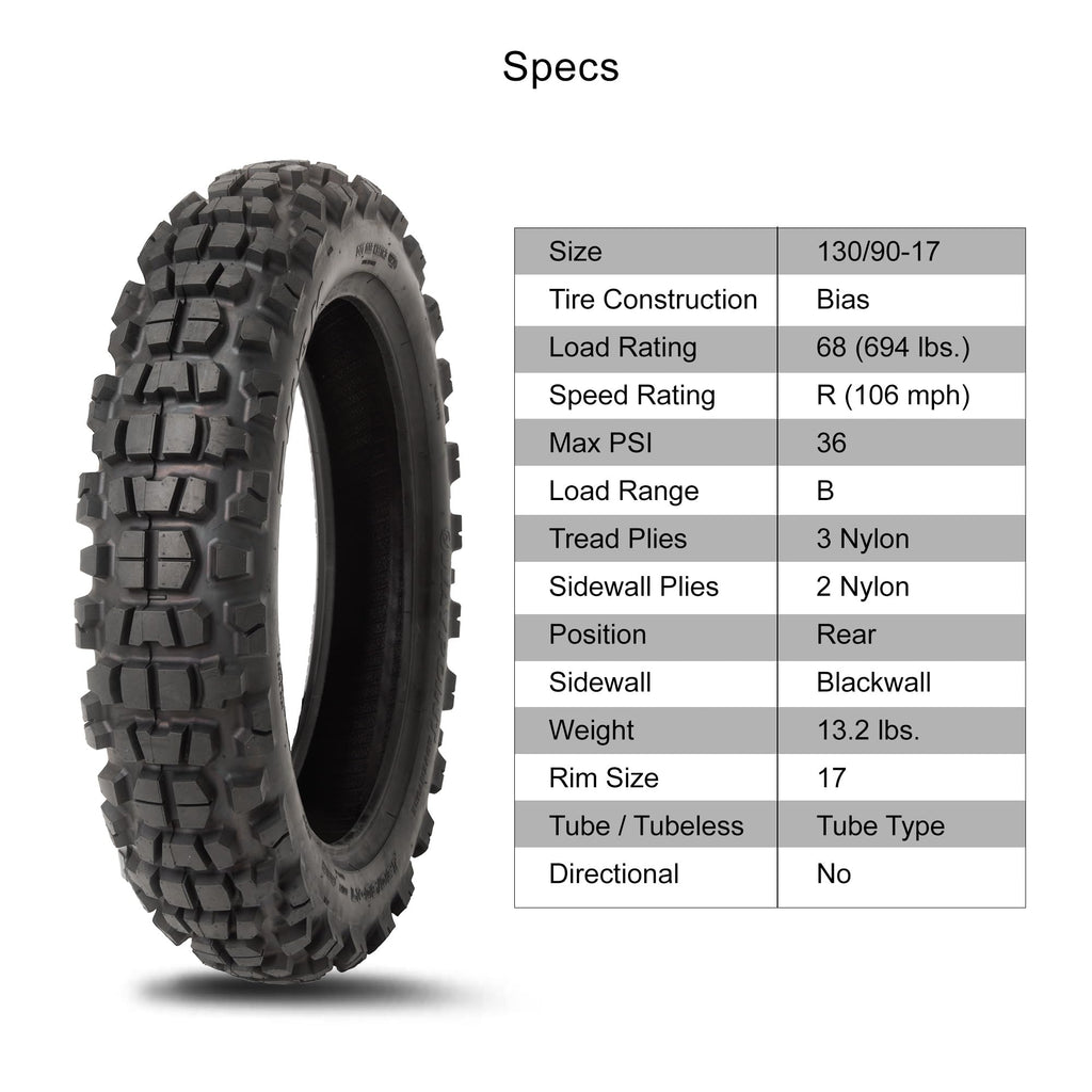 Adventure Motorcycle Tire 130/90-17 Rear Dual Sport On/Off-Road Q10342