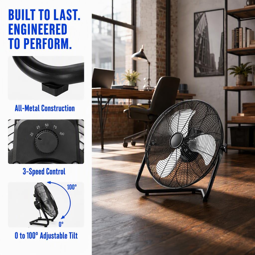 20" 3-Speed Metal Floor Fan 4-Pack D1614