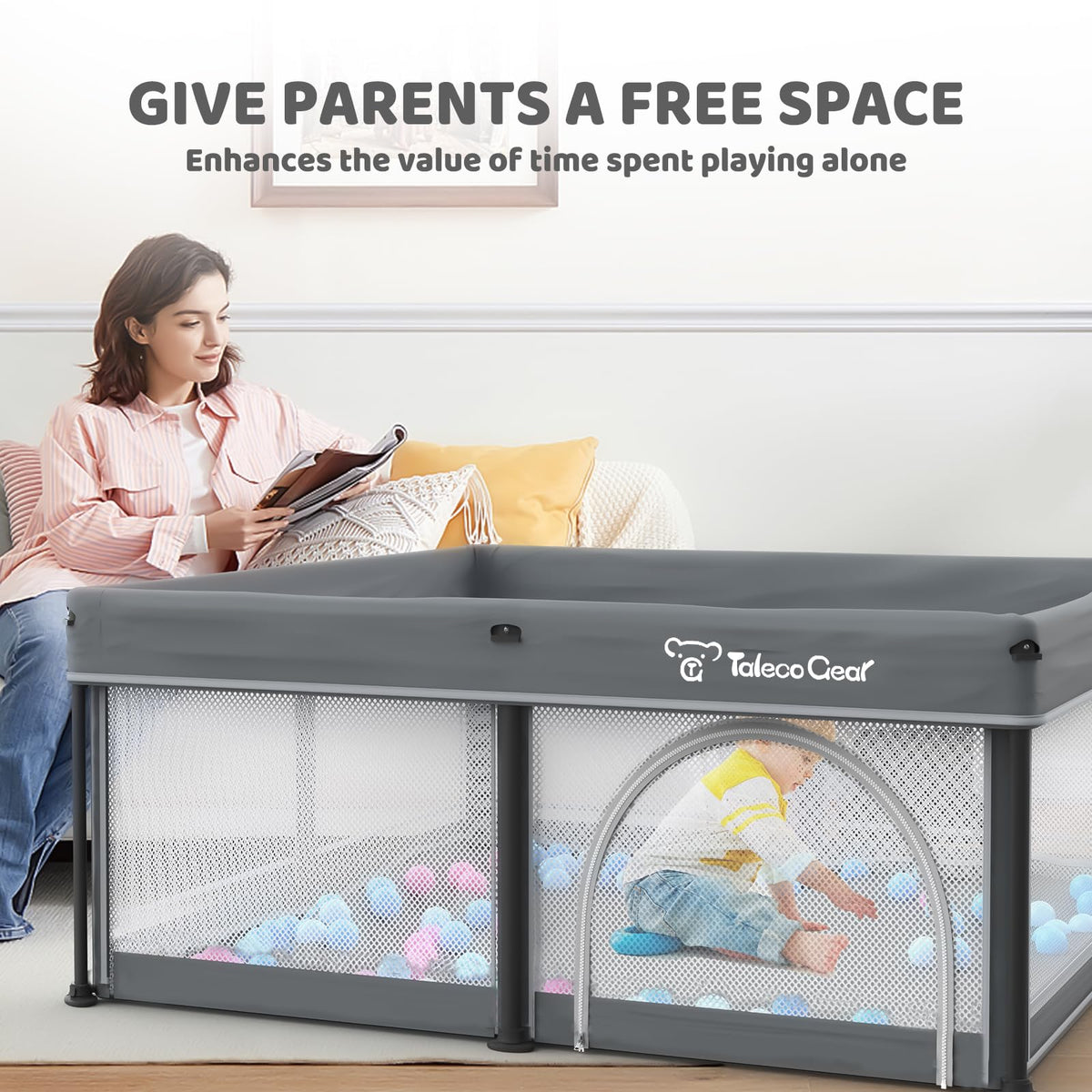 Foldable Baby Play Pen with Mat and Gate Y898399