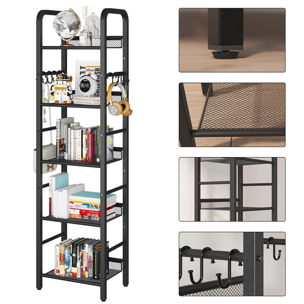 5 Tier Black Metal Bookshelf I184287