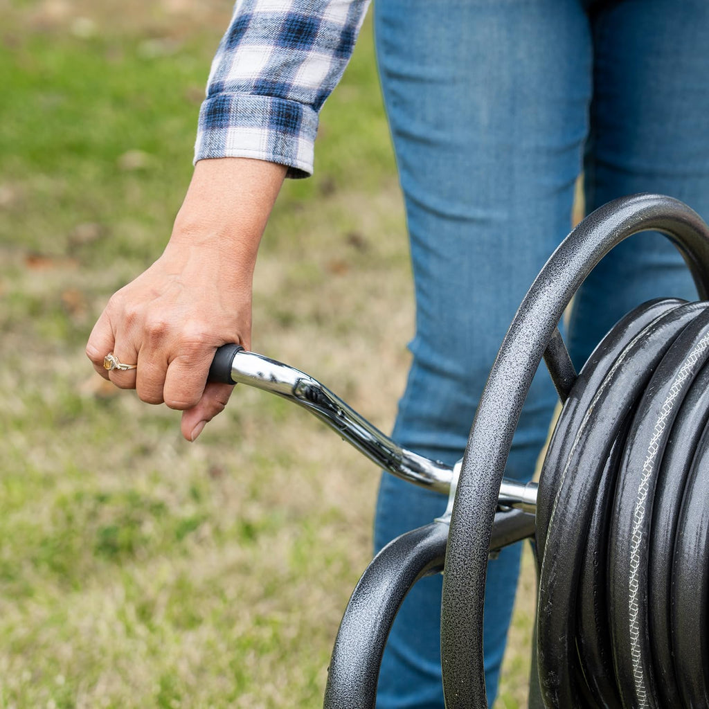 Hose Reel Cart with Wheels, 300-Feet Capacity, Grey Y598341
