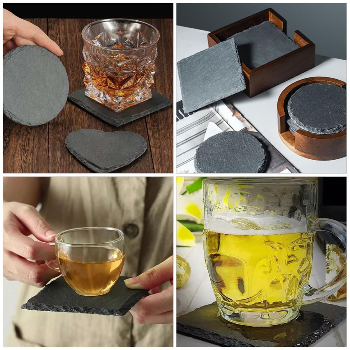 Black Natural Stone Cup Coaster Set F515101