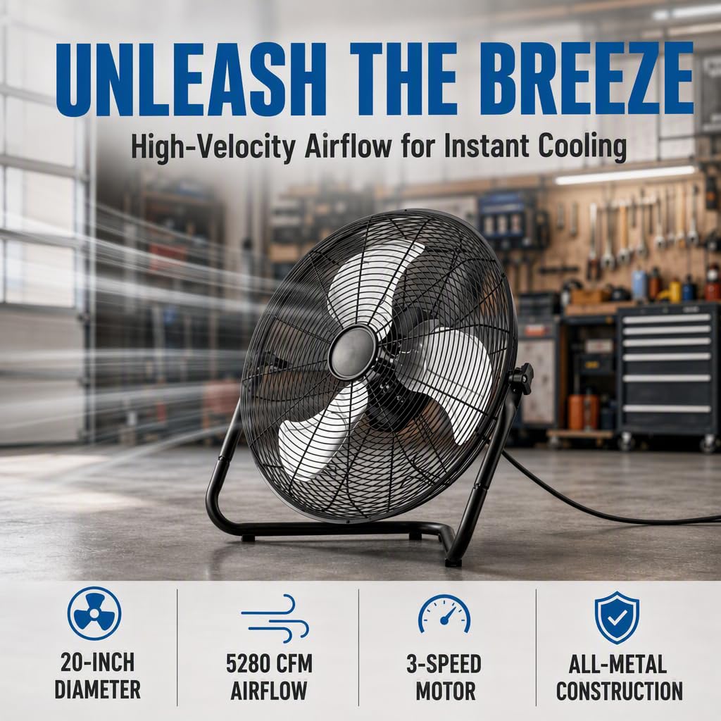 20" 3-Speed Metal Floor Fan 4-Pack D1614