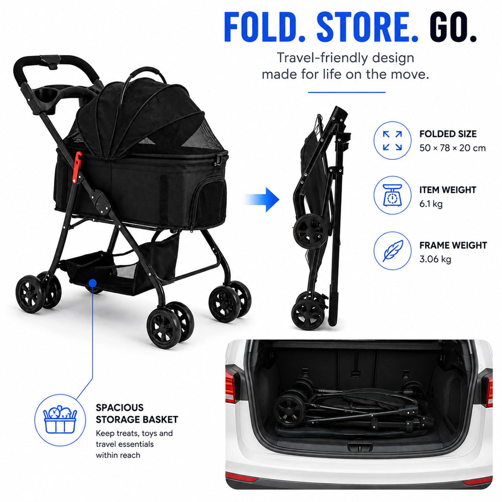 Foldable Pet Stroller with Cup Holder W35323