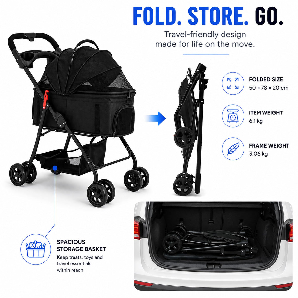 Foldable Pet Stroller with Cup Holder W35323