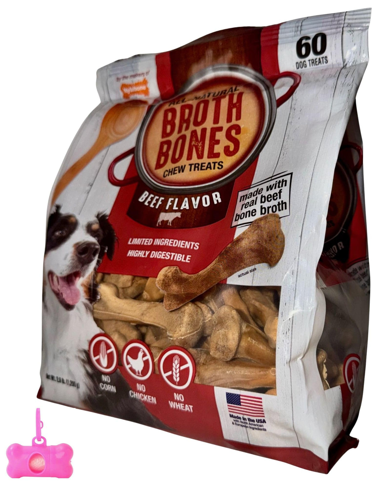 Beef Broth Bones Dog Treats 60 Count 2.6 Lb V761