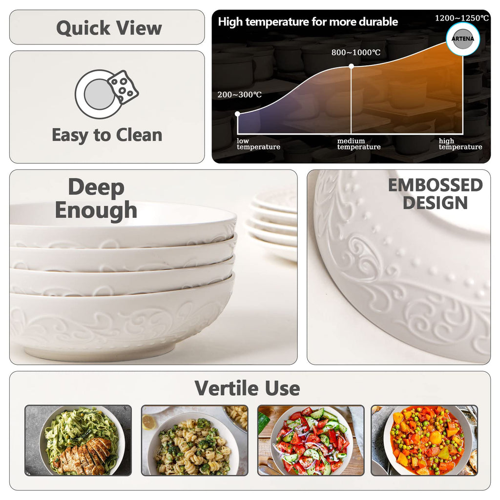 White Ceramic 32oz Pasta Bowls Set of 4 W4913