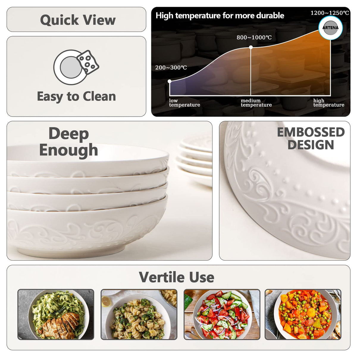 White Ceramic 32oz Pasta Bowls Set of 4 W4913