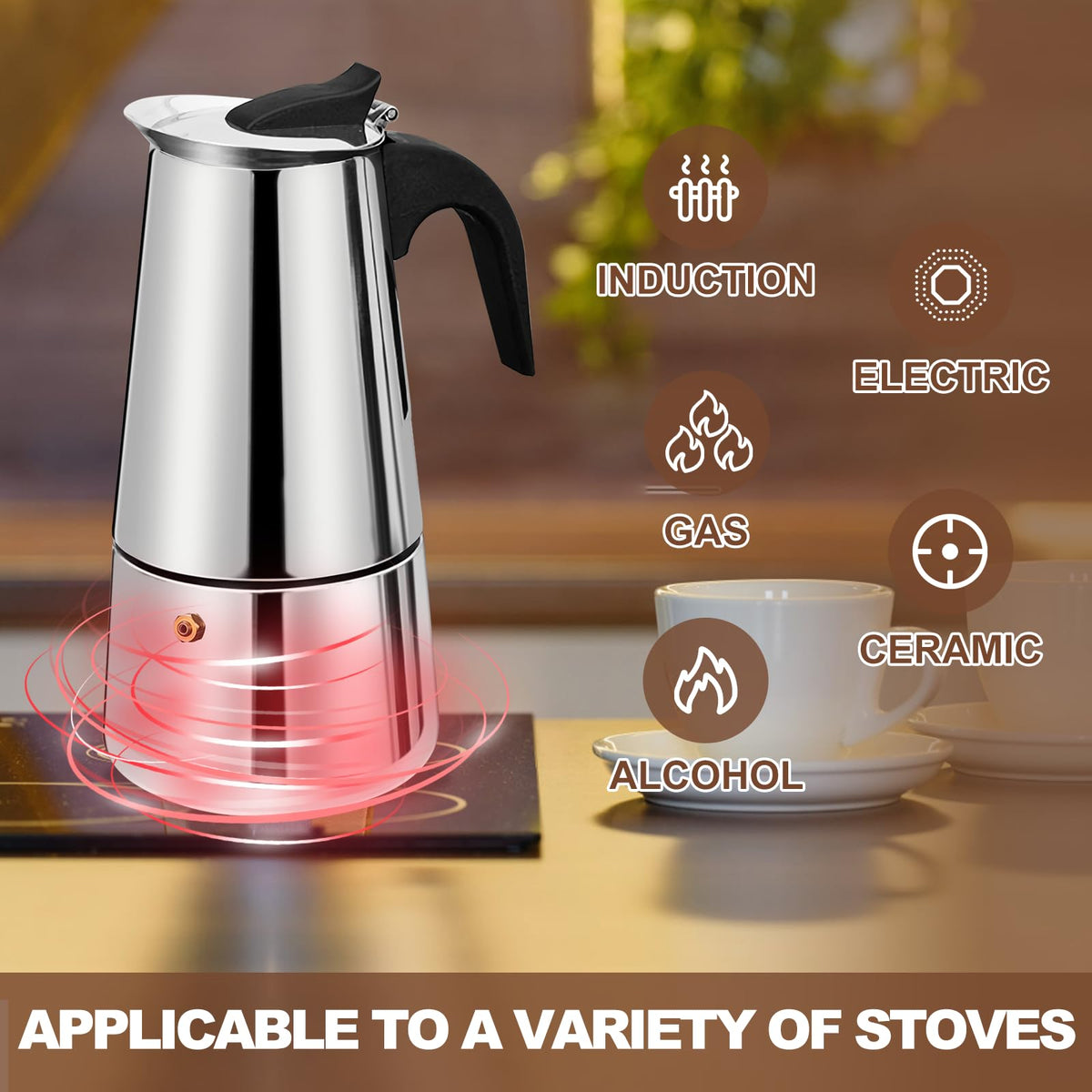 12 Cup Stainless Steel Stovetop Espresso Moka Pot 600ml D33190