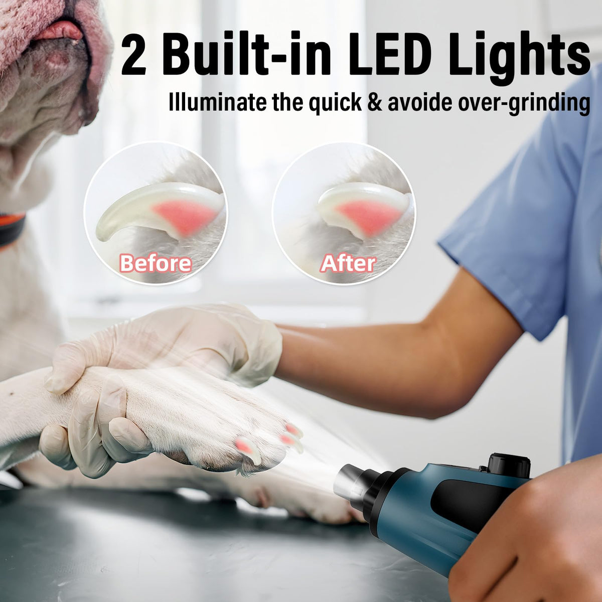 Dog Nail Grinder with 2 LED Lights Rechargeable M679877
