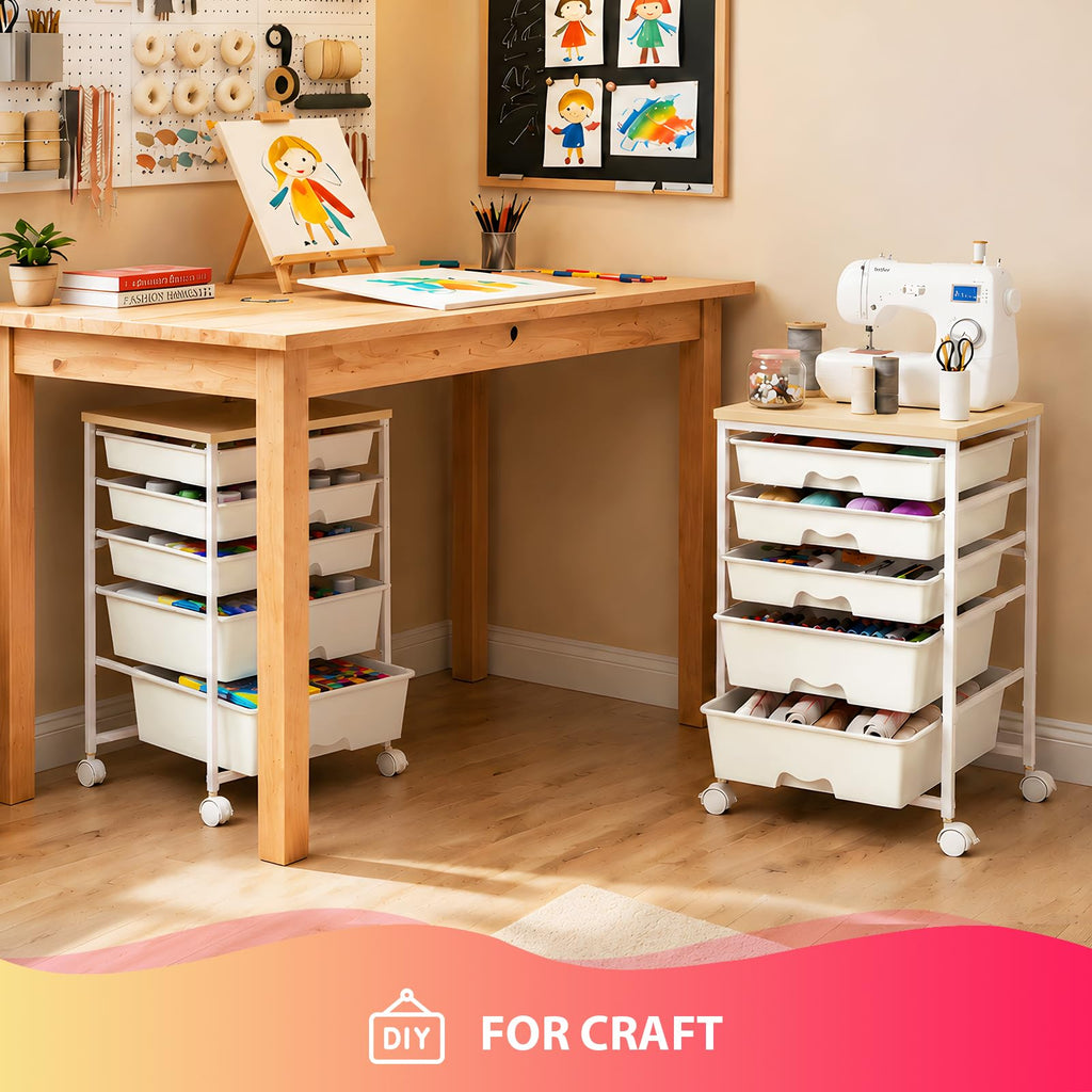 White Rolling Cart with 5 Drawers I101864