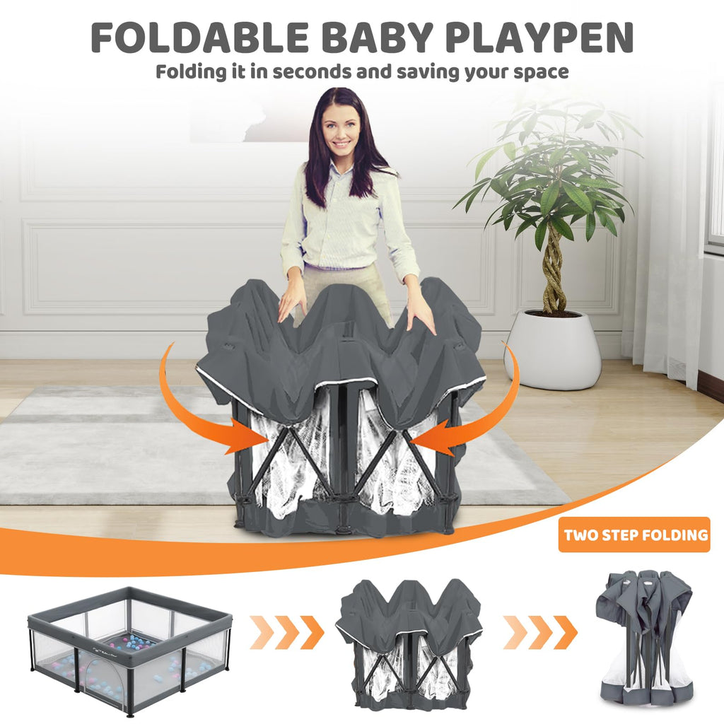 Foldable Baby Play Pen with Mat and Gate Y898399