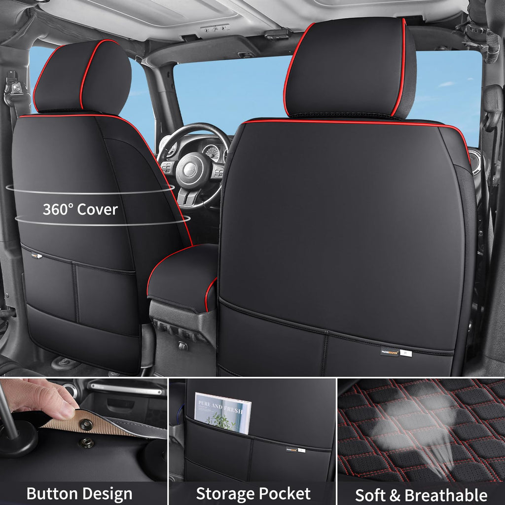 Waterproof Leather Seat Covers Full Set Black Red R334990