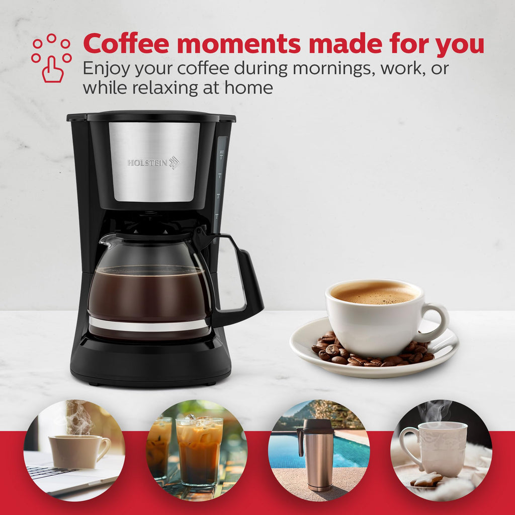 5 Cup Drip Coffee Maker with Glass Carafe Black J93816