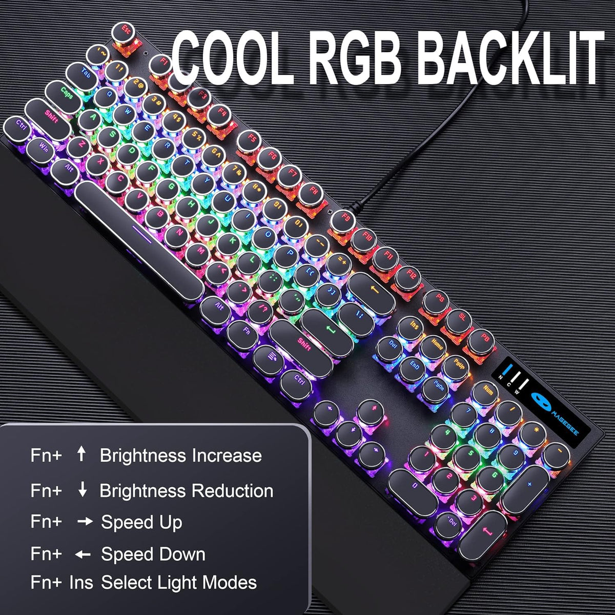 Black Retro Mechanical Gaming Keyboard with RGB Backlit F315