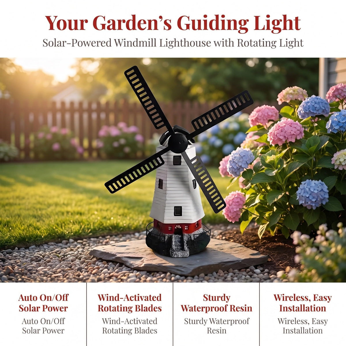Solar Powered LED Lighthouse Garden Statue H604277