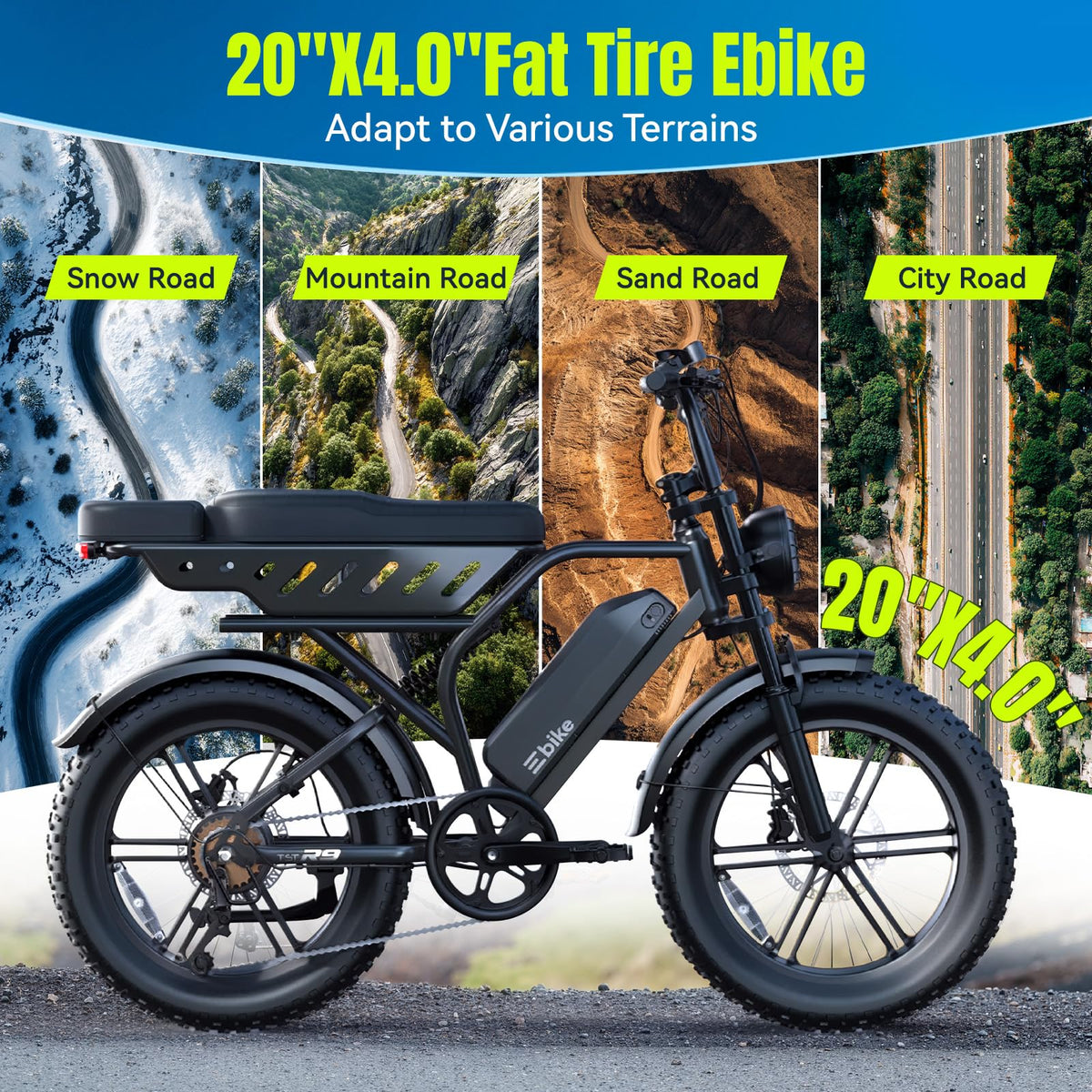 Electric Bike 48V 15Ah Battery 1500W Peak Motor 20 * 4.0 Fat Tire H1405