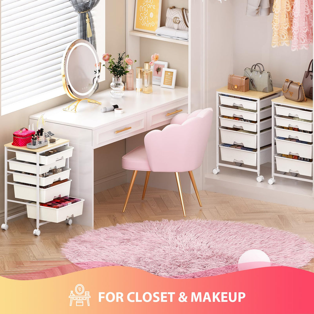 White Rolling Cart with 5 Drawers I101864