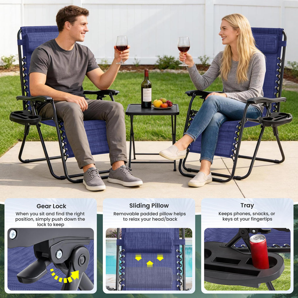 2 Pack Zero Gravity Outdoor Recliner Chair Blue Y86464