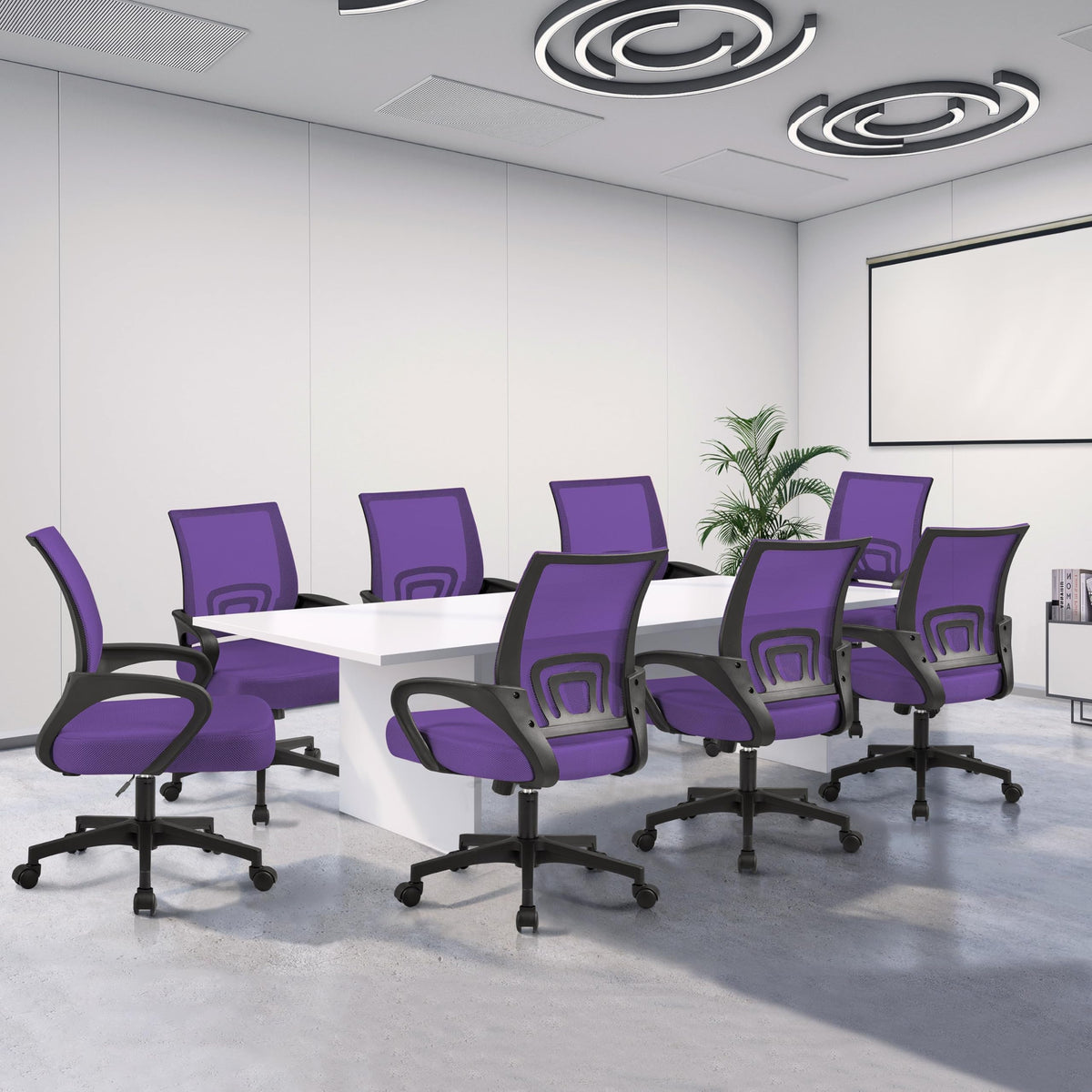 Purple Mesh Office Chairs with Lumbar Support, Set of 2 H157