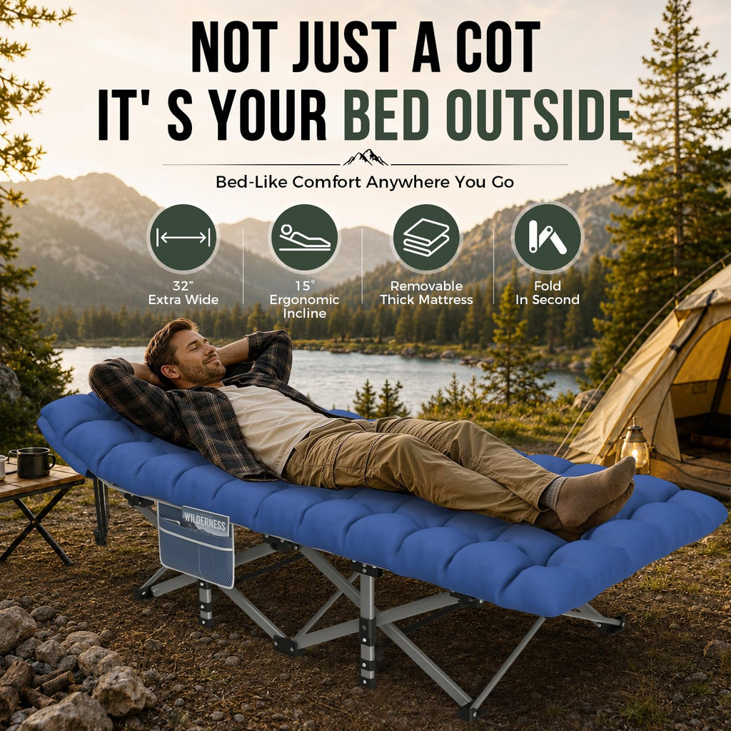 32in XXL Folding Camping Cot with Mattress E36267