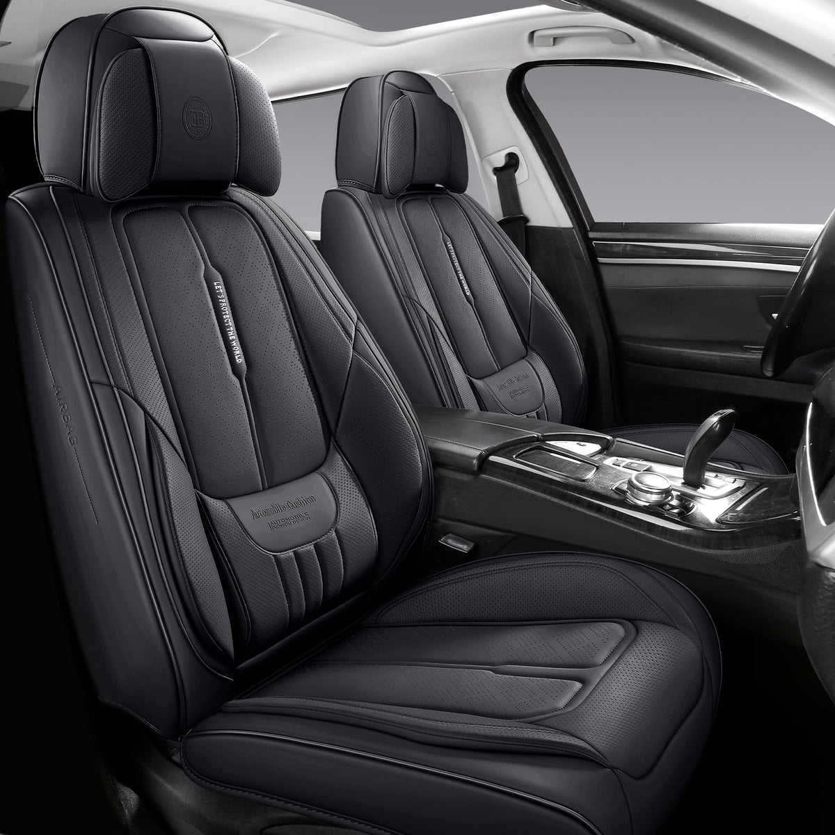 Black Leather 5-Seats Car Seat Covers B17358