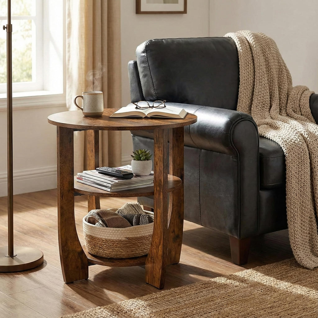 Rustic Brown 19.7 inch Round Side Table C812