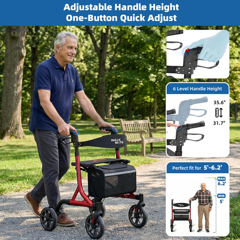 Lightweight Foldable Rollator Walker with Seat K3124