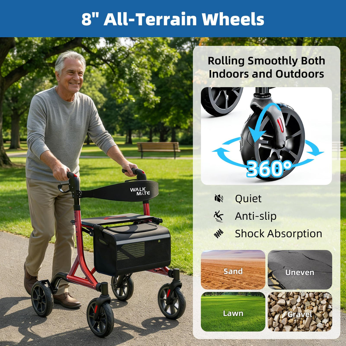 Lightweight Foldable Rollator Walker with Seat K3124