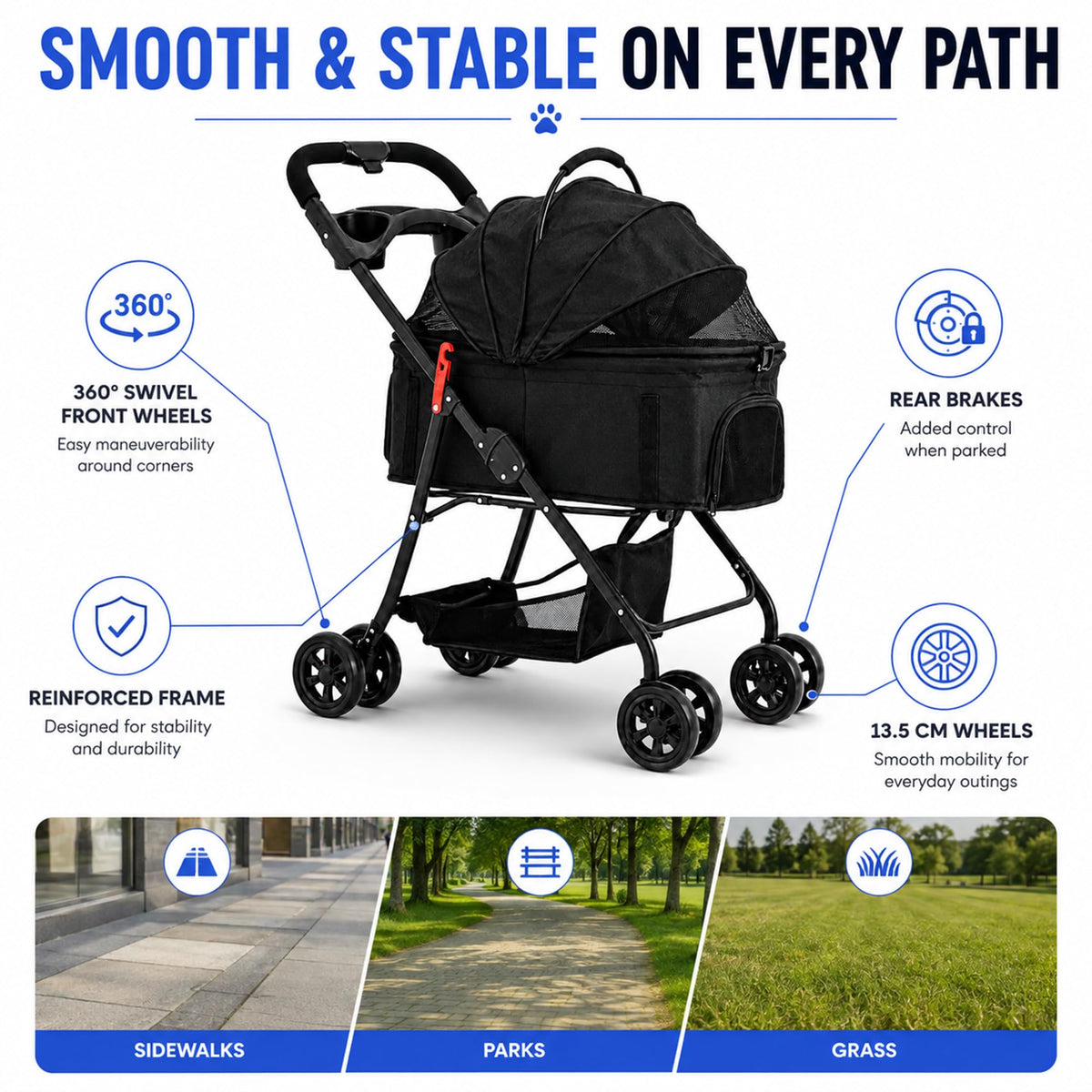 Foldable Pet Stroller with Cup Holder W35323