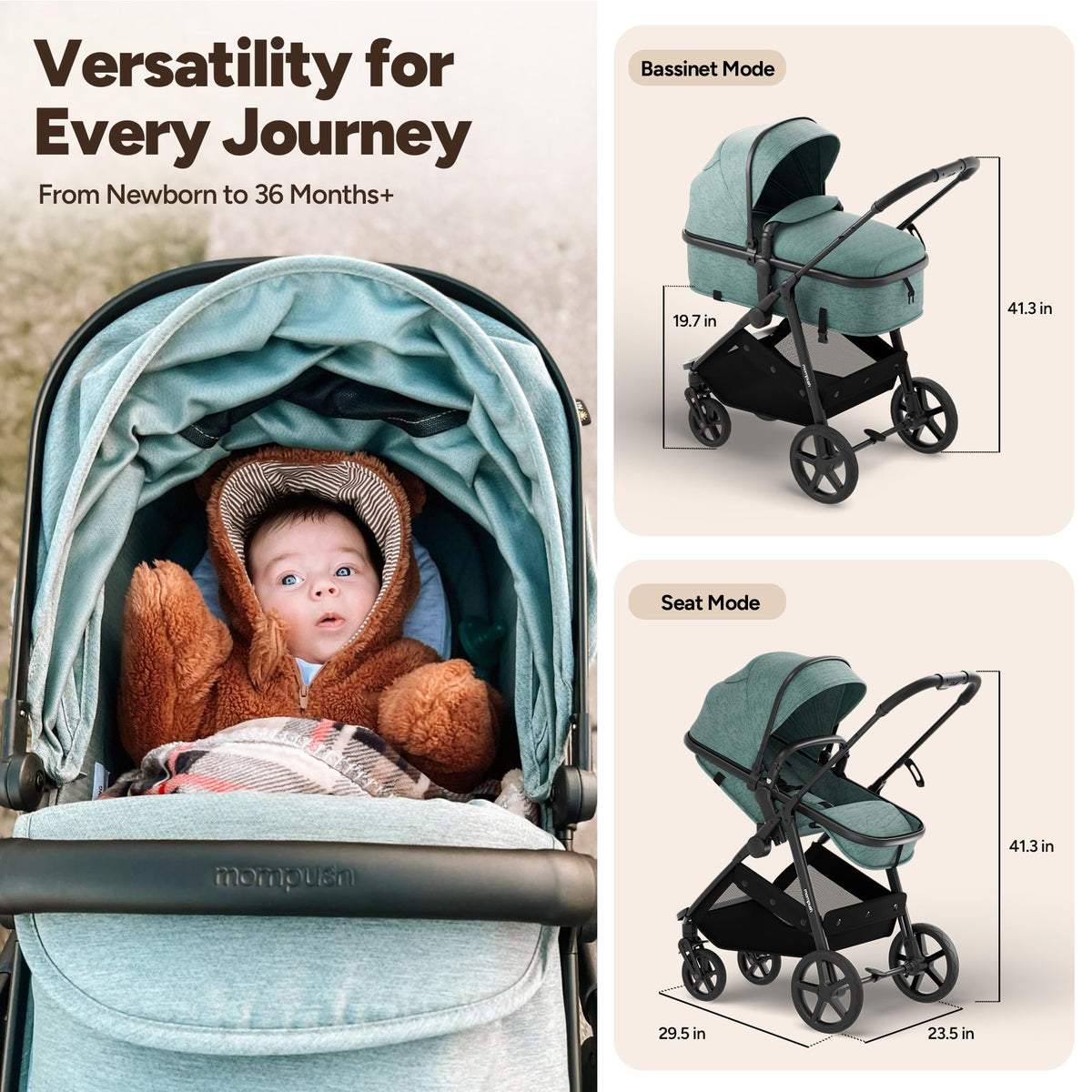 2-in-1 Bassinet Stroller Reversible Seat Black U138919