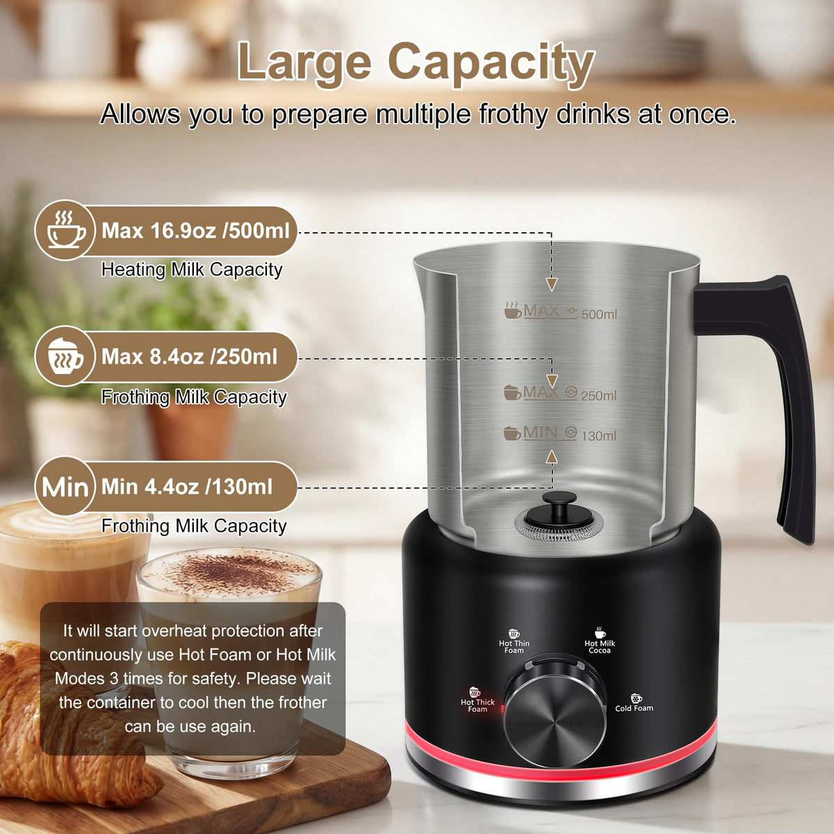 Black Electric Milk Frother and Steamer O7125