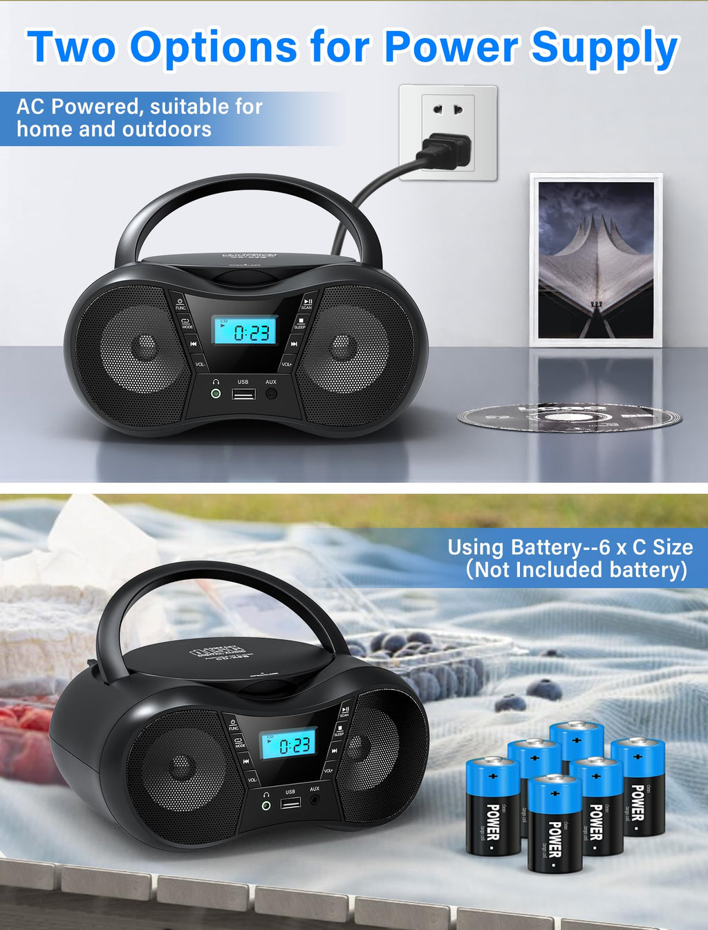 Portable Boombox CD Player with Bluetooth F56867