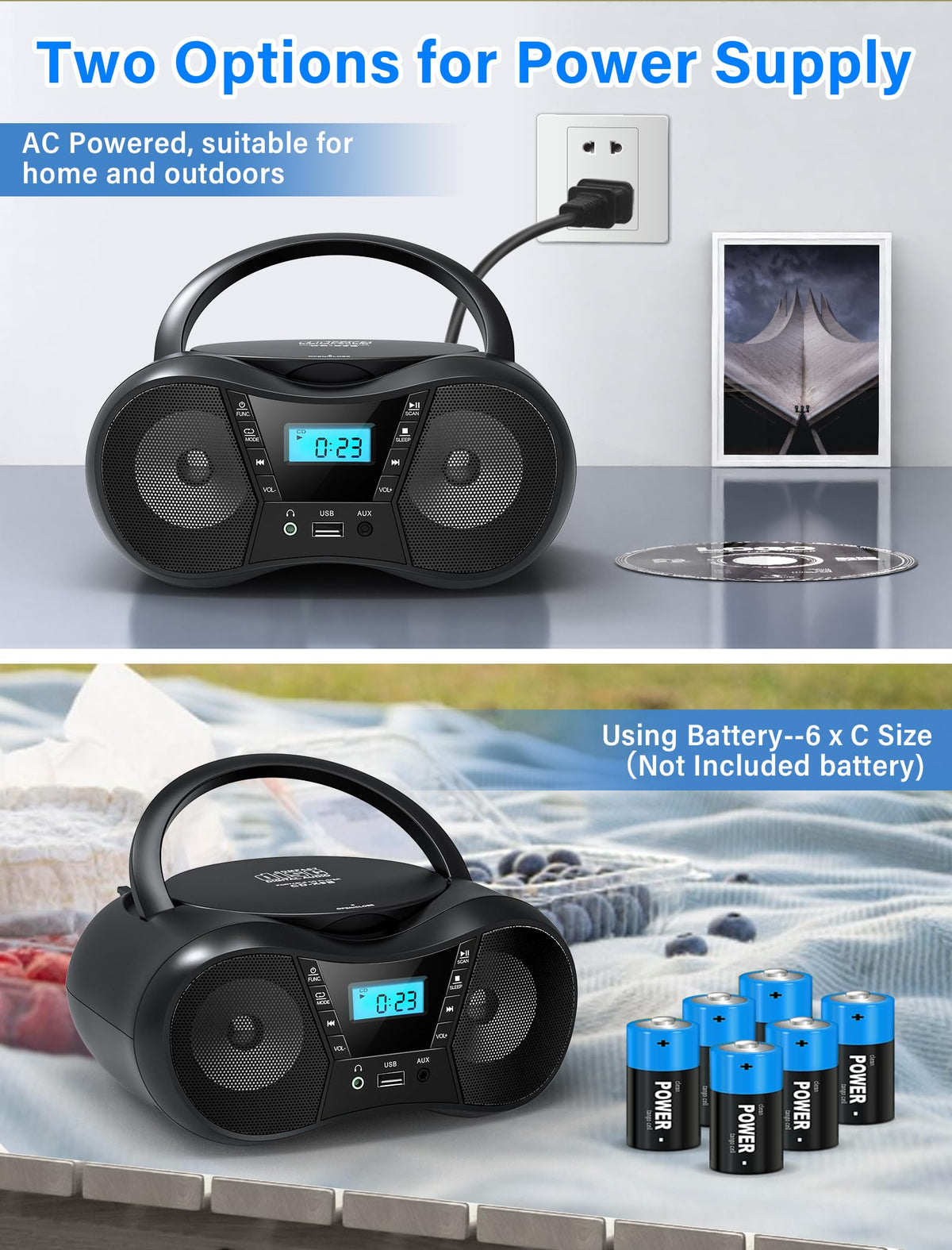 Portable Boombox CD Player with Bluetooth F56867