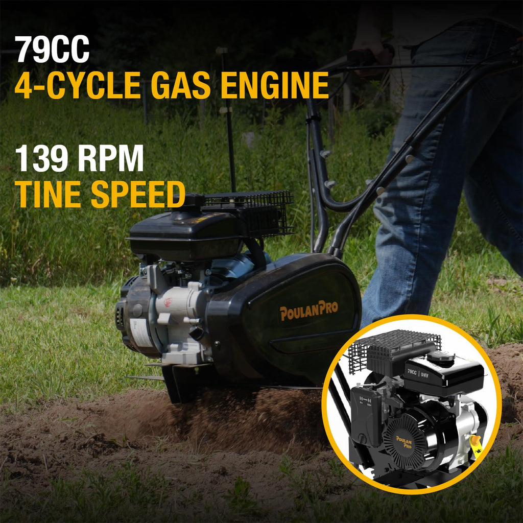 2 in 1 Gas Tiller Cultivator with 79 cc Engine and Adjustable Tilling Width U9227