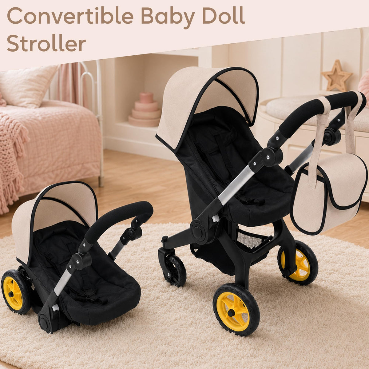 Convertible 2-in-1 Doll Stroller and Car Seat B782