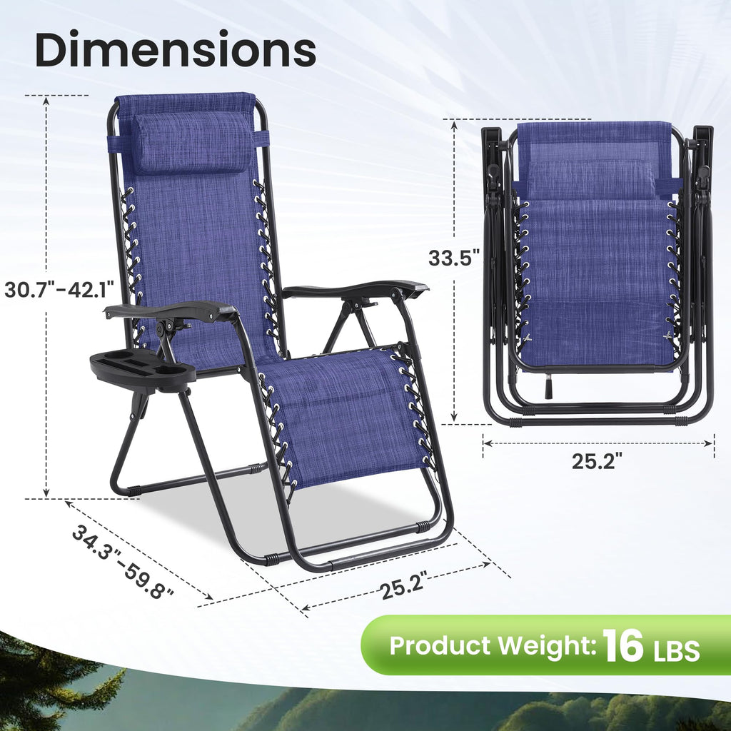 2 Pack Zero Gravity Outdoor Recliner Chair Blue Y86464